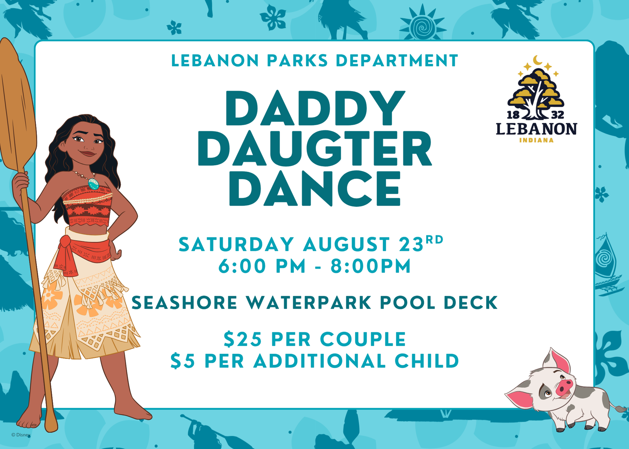 Disney Moana Teal Dark Blue Invitation in Princess Style